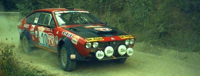 Mauro Pregliasco con l'Alfa Romeo GTV al Rally Sanremo 1980