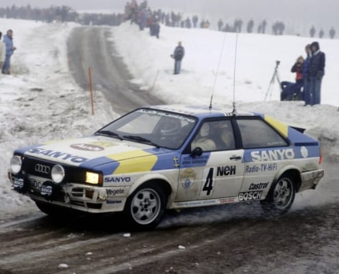 Stig Blomqvist sull'Audi quattro al Rally Svezia 1982