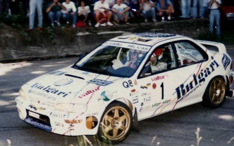 Andrea Dallavilla corre verso la vittoria del Rally Lana 1997