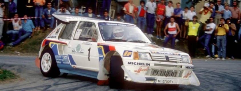 Andrea Zanussi al Rally Lana 1986 con la Peugeot 205 T16