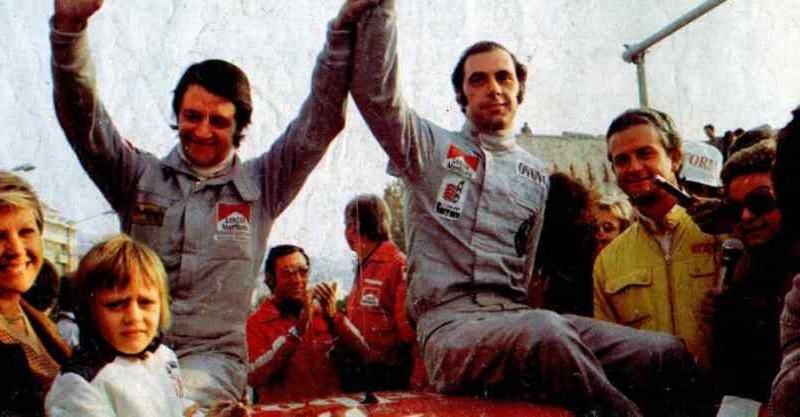 Sandro Munari e Mario Mannucci al Rally di Sanremo 1974