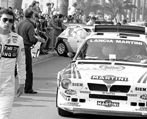 Sergio Cresto con alle spalle Henri Toivonen nella Lancia Delta S4